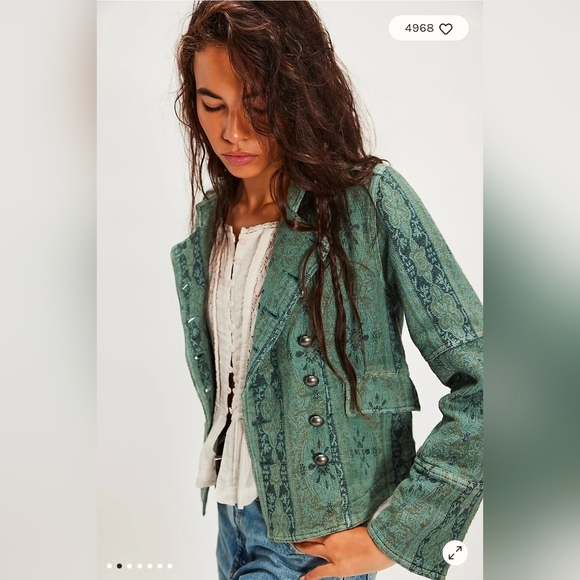 NWT Free People Lotty Jaquard Jacket / Steel Sea XL - Picture 3 of 9